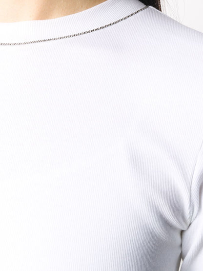 Brunello Cucinelli Fine Ribbed Stretch-Cotton Crew Neck T-Shirt White White