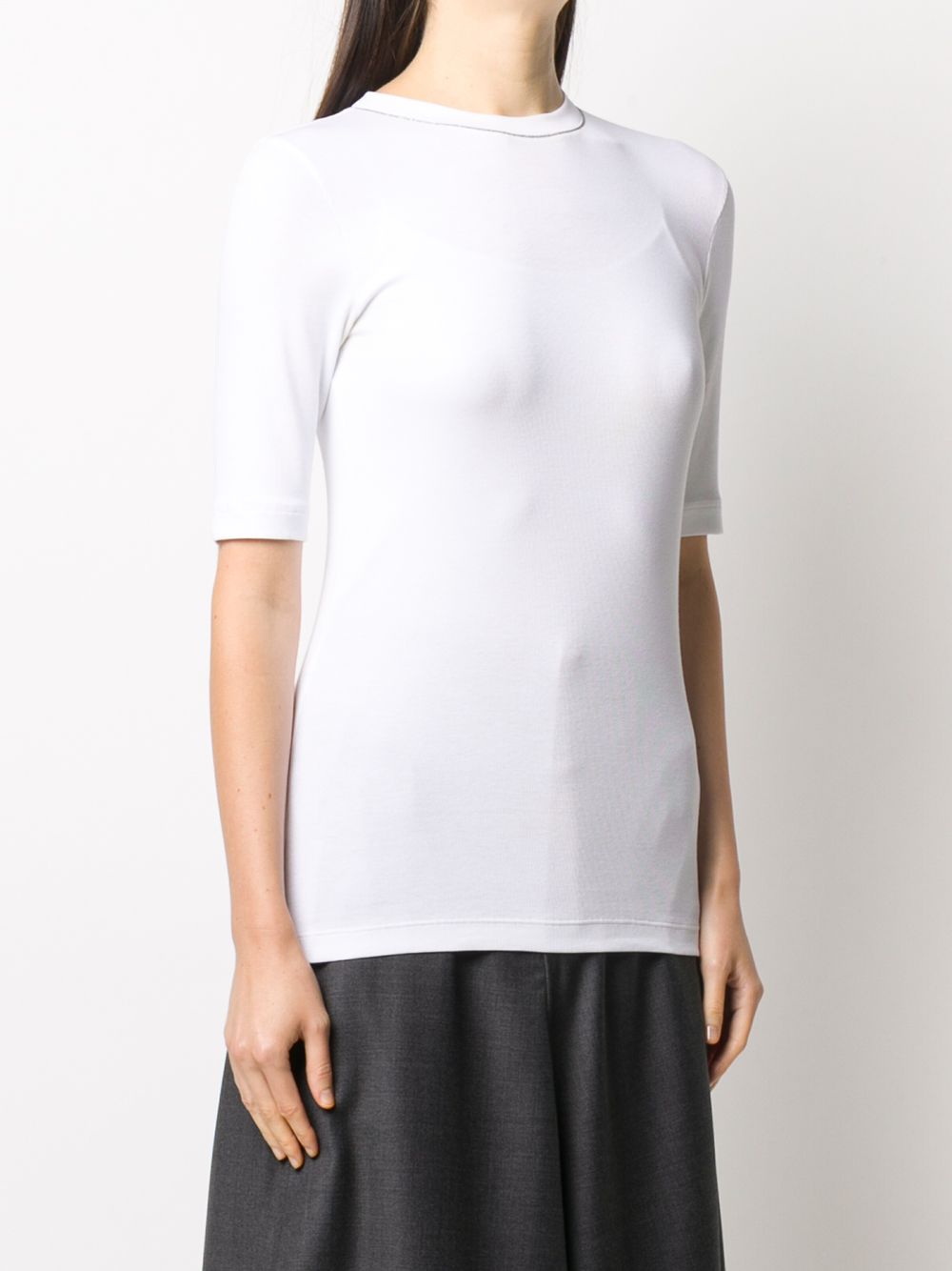 Brunello Cucinelli Fine Ribbed Stretch-Cotton Crew Neck T-Shirt White White
