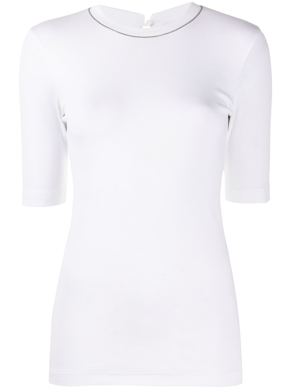 Brunello Cucinelli Fine Ribbed Stretch-Cotton Crew Neck T-Shirt White White