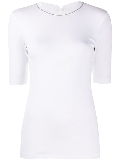 Brunello Cucinelli Fine Ribbed Stretch-Cotton Crew Neck T-Shirt White White