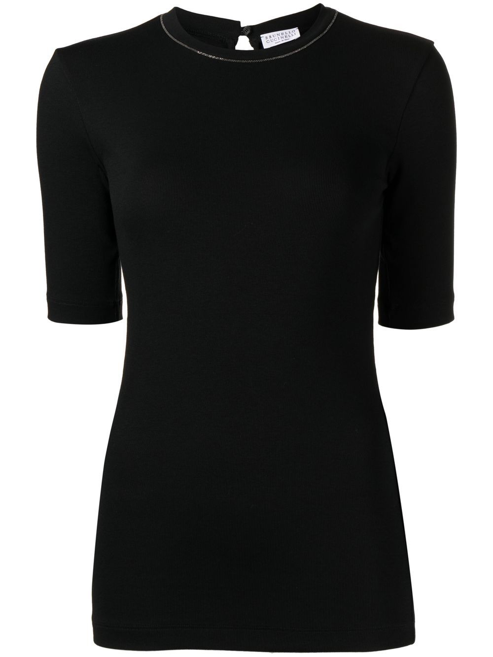 Brunello Cucinelli Monili-Detail Black Cotton T-Shirt with Crew Neck Black