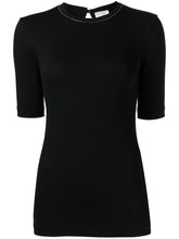 Brunello Cucinelli Monili-Detail Black Cotton T-Shirt with Crew Neck Black