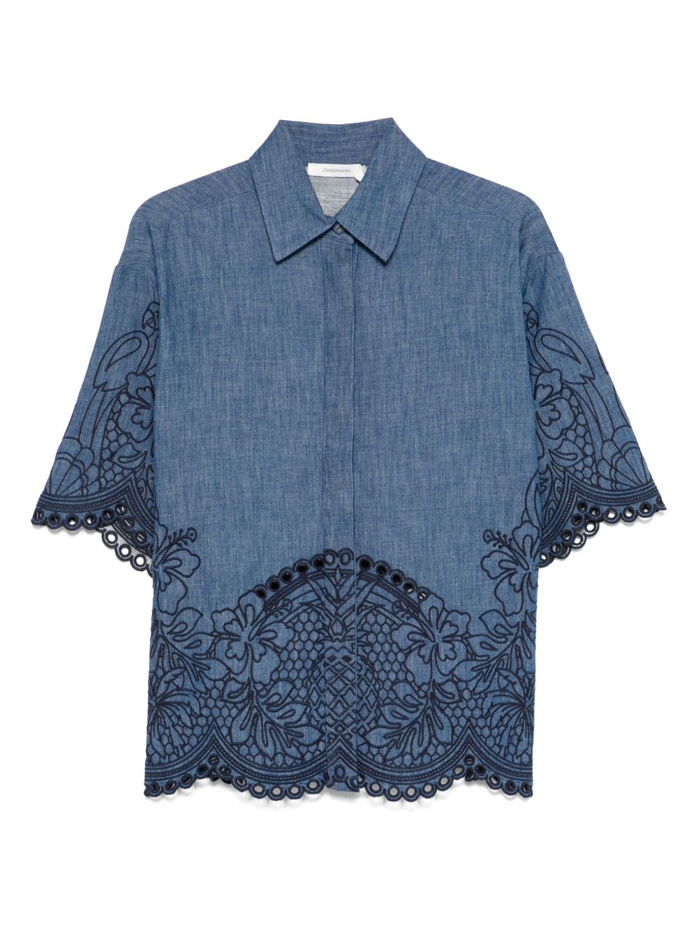 Zimmermann Coco Embroidered Denim Shirt in Blue