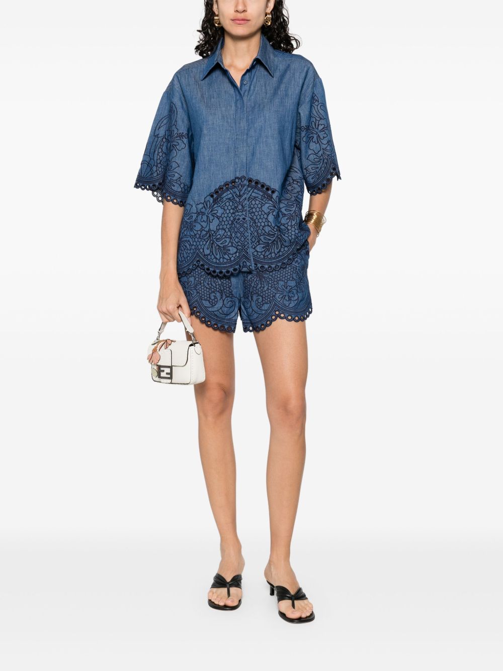 Zimmermann Coco Embroidered Denim Shirt in Blue
