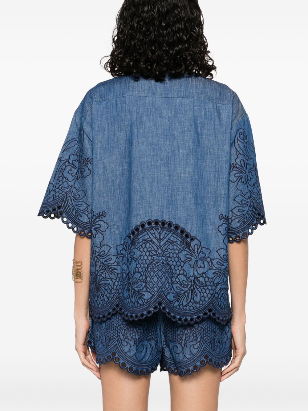 Zimmermann Coco Embroidered Denim Shirt in Blue