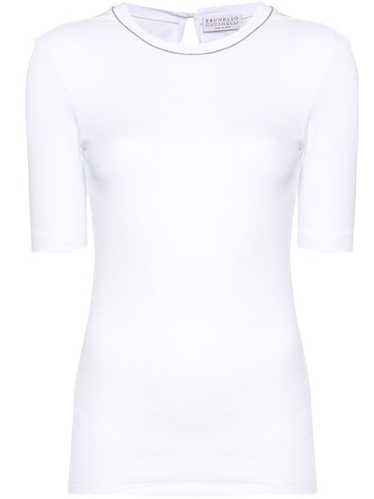 Brunello Cucinelli Cotton Stretch Monili-Chain T-Shirt White