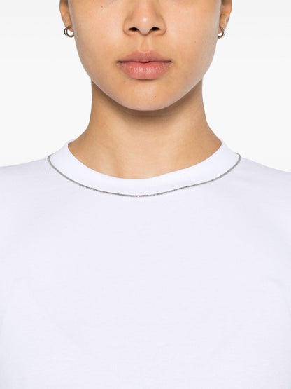 Brunello Cucinelli Cotton Stretch Monili-Chain T-Shirt White