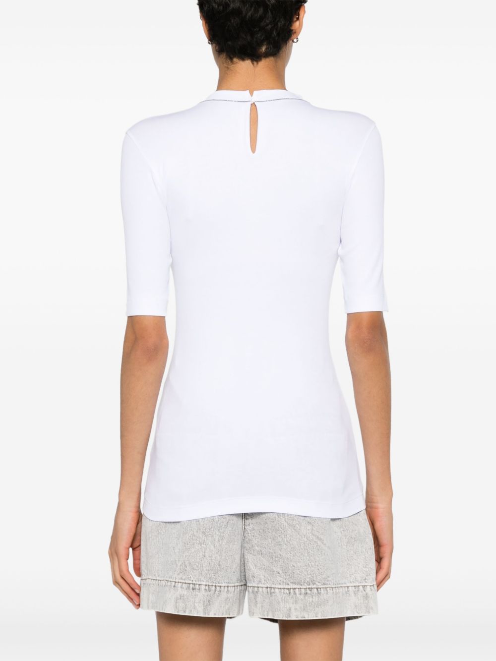 Brunello Cucinelli Cotton Stretch Monili-Chain T-Shirt White