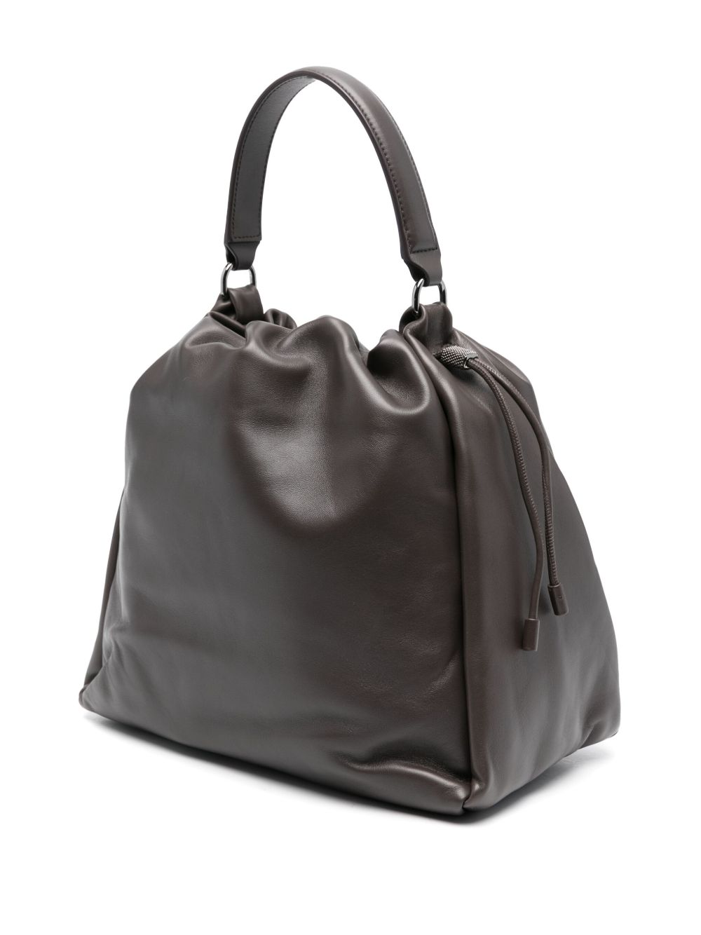 Brunello Cucinelli Mellow Small Leather Bucket Bag with Monili Chain Detail Brown