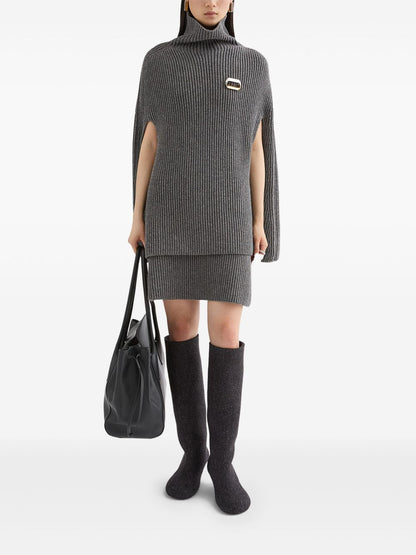 Jil Sander A-line Ribbed Wool Mini Skirt Grey grey