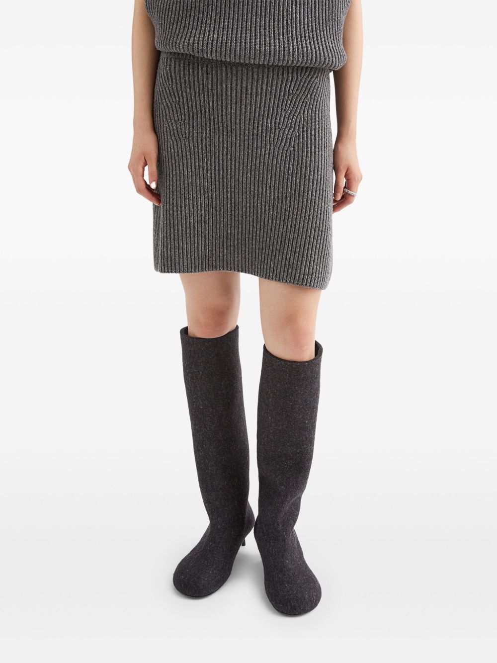Jil Sander A-line Ribbed Wool Mini Skirt Grey grey