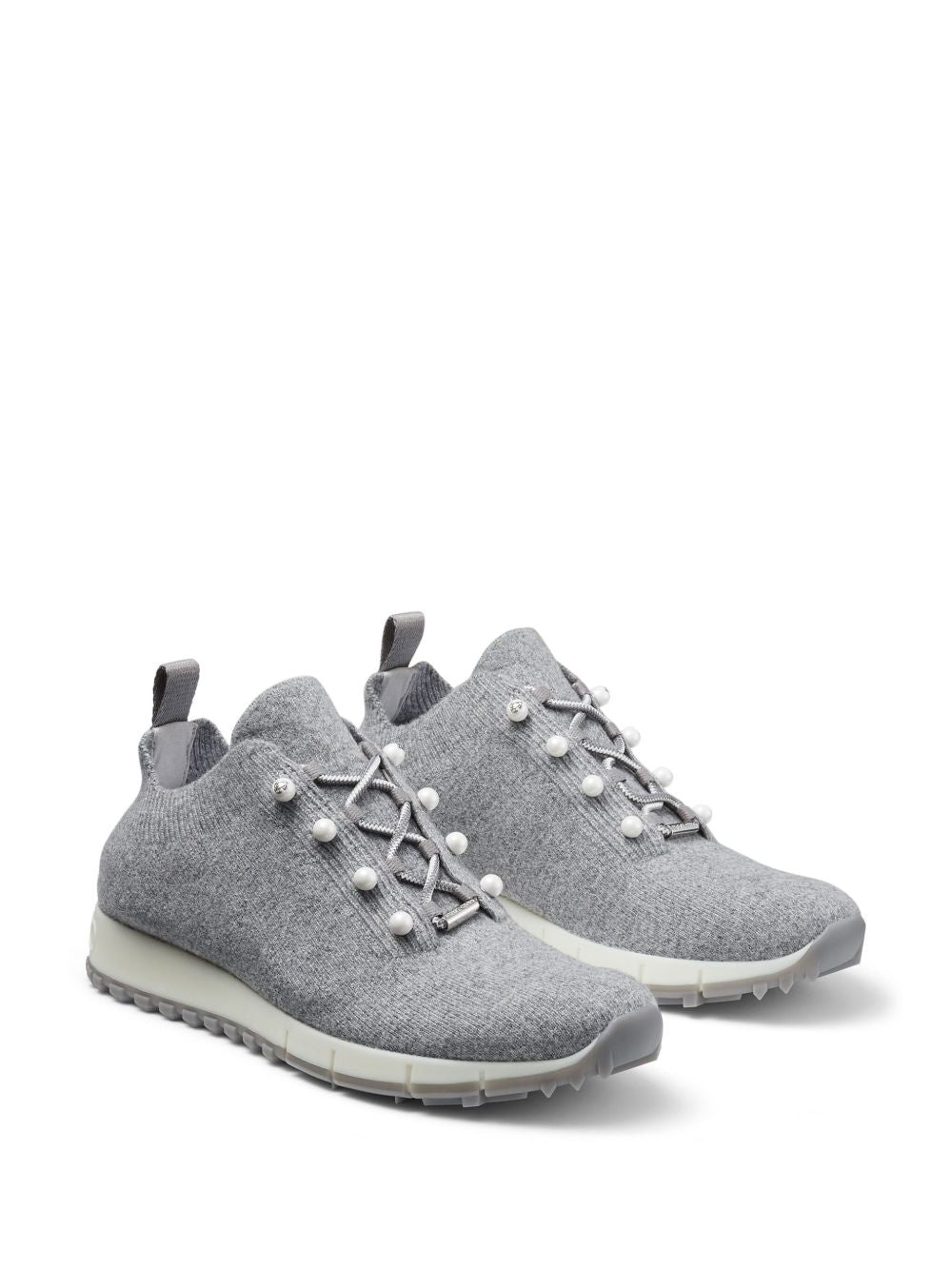 Jimmy Choo Veles Pearl Embellished Knit Sneakers Grey