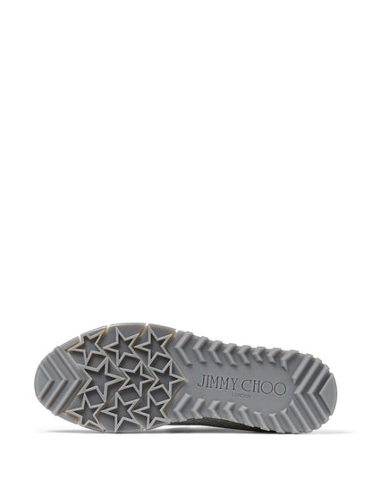 Jimmy Choo Veles Pearl Embellished Knit Sneakers Grey