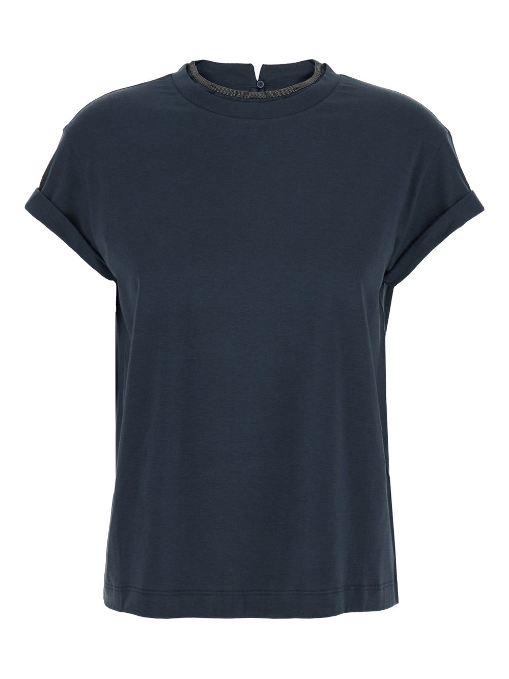 Brunello Cucinelli Navy Cotton Monile Crewneck T-Shirt Blue