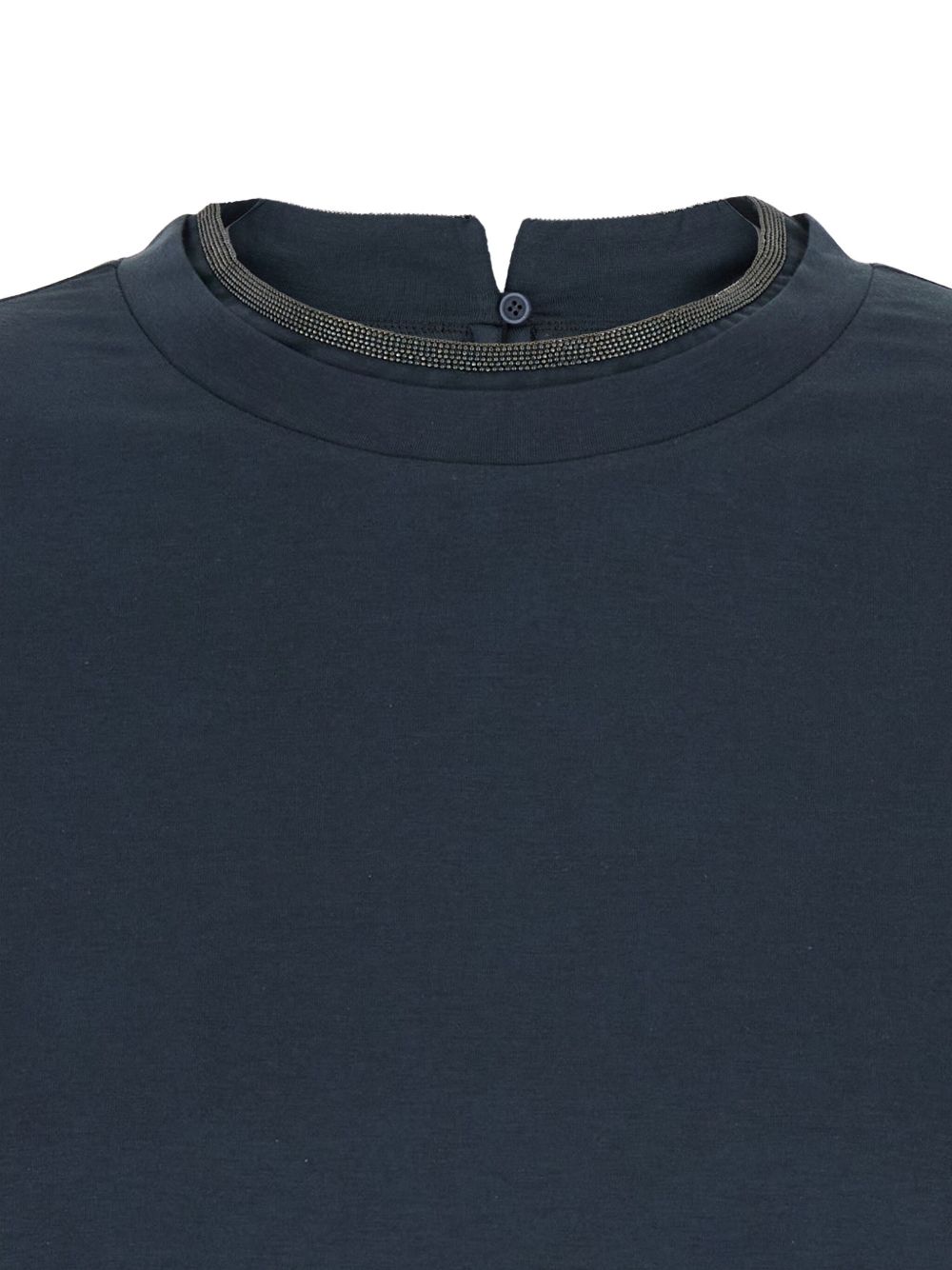 Brunello Cucinelli Navy Cotton Monile Crewneck T-Shirt Blue