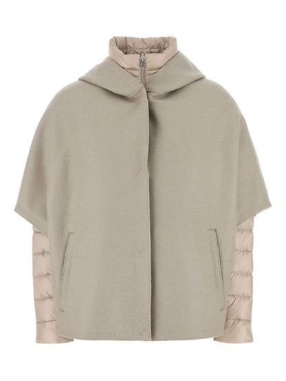 Herno Long Cape Jacket With High Neck and Hood Powder
