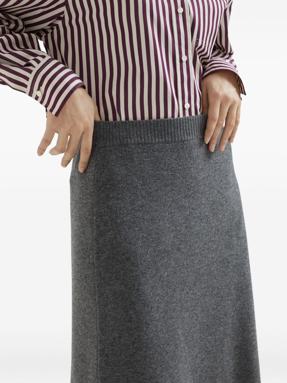 Brunello Cucinelli Midi Cashmere-Blend Skirt in Grey
