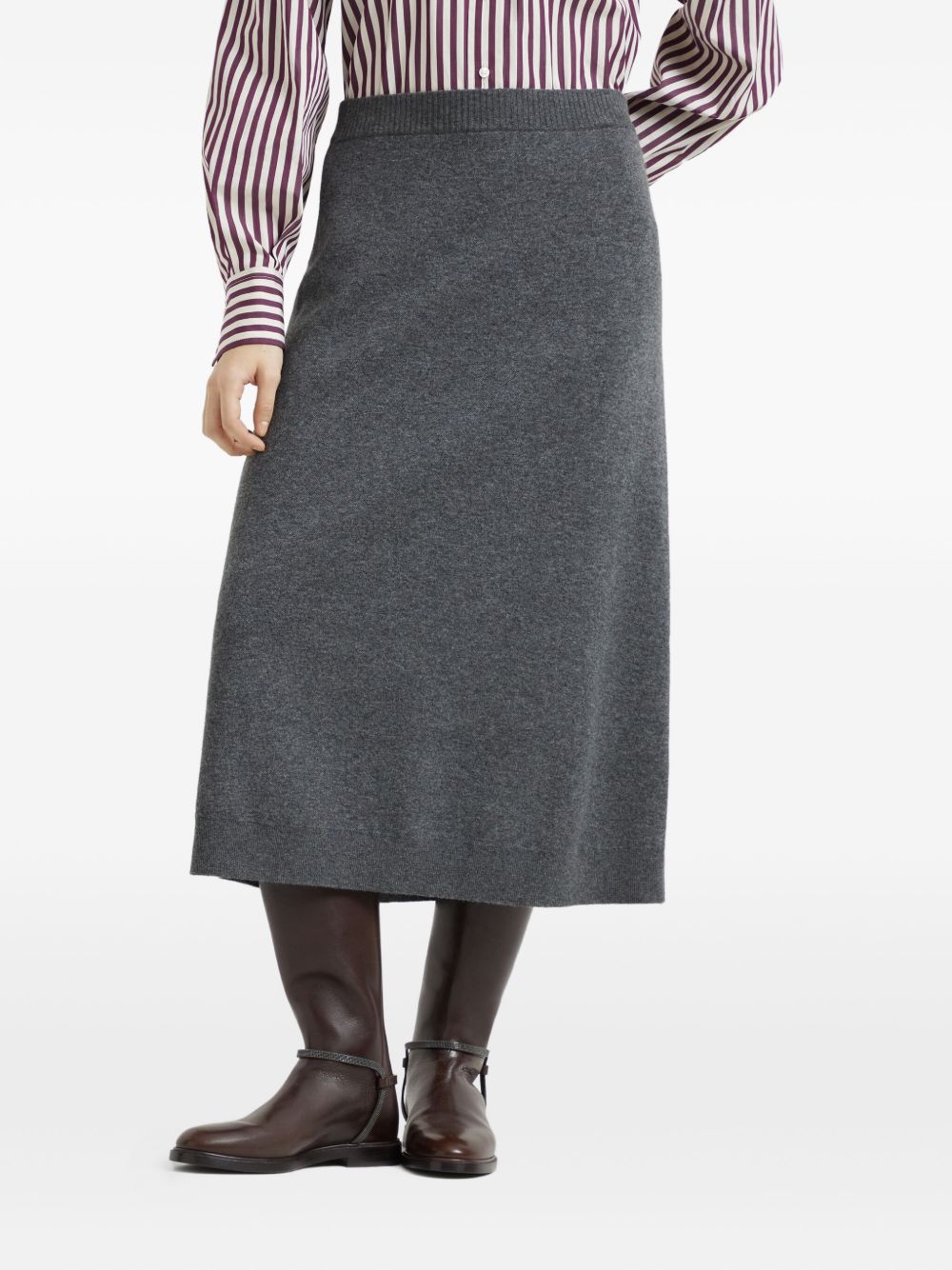Brunello Cucinelli Midi Cashmere-Blend Skirt in Grey