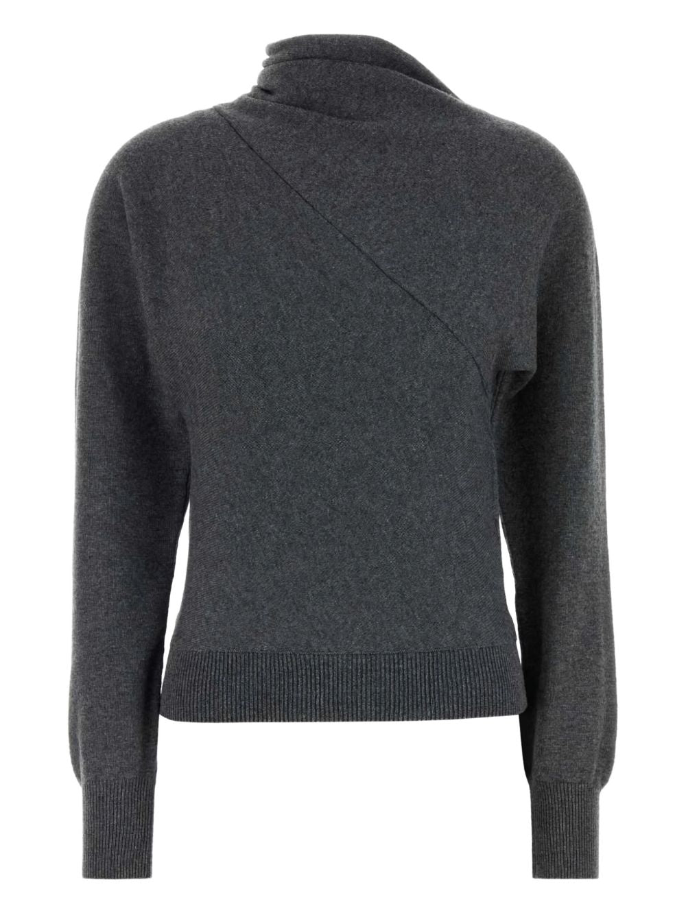 Tom Ford Asymmetric Ribbed-Knit Cashmere-Blend Turtleneck Sweater Grey