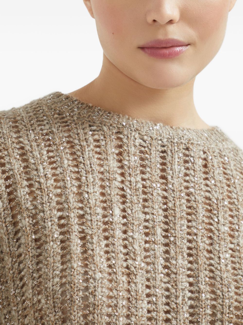 Brunello Cucinelli Light Beige Wool-Blend Crewneck Sweater Beige