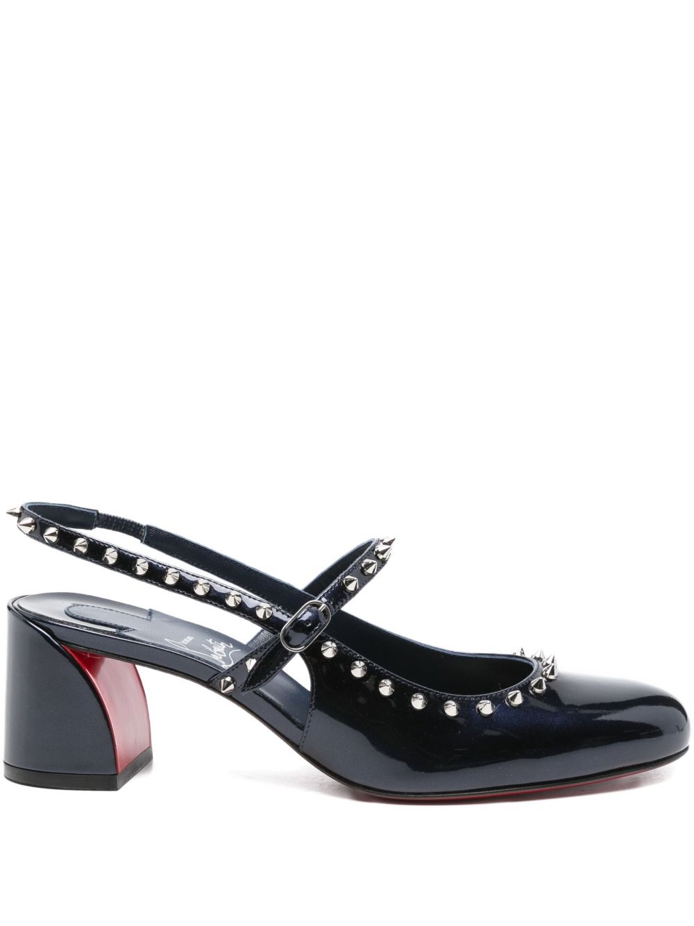Christian Louboutin Janispikes Patent-Leather Blue Pumps with Spiked Detailing Blue