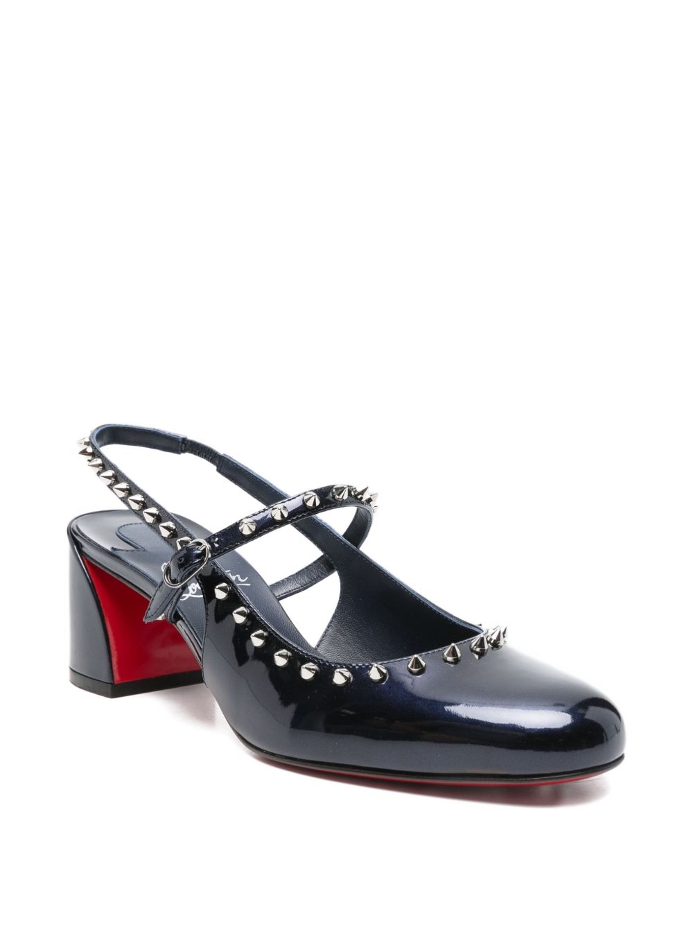 Christian Louboutin Janispikes Patent-Leather Blue Pumps with Spiked Detailing Blue