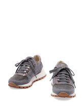Brunello Cucinelli Virgin Wool Flannel Sneakers with Lamé Calfskin Grey