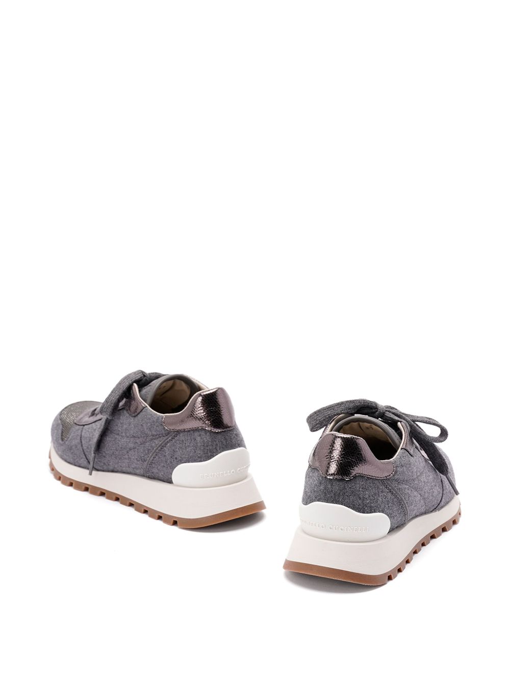 Brunello Cucinelli Virgin Wool Flannel Sneakers with Lamé Calfskin Grey