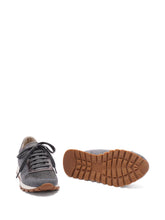 Brunello Cucinelli Virgin Wool Flannel Sneakers with Lamé Calfskin Grey