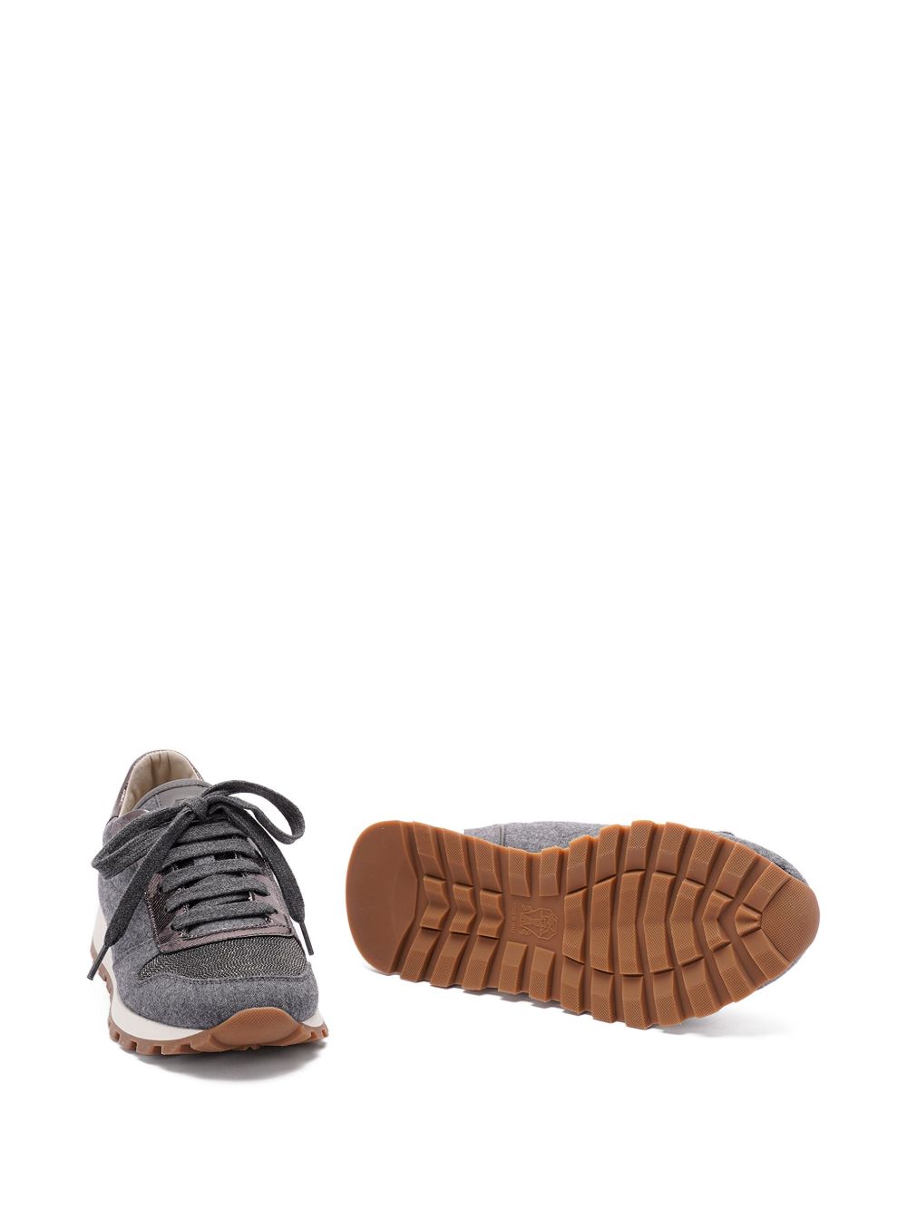 Brunello Cucinelli Virgin Wool Flannel Sneakers with Lamé Calfskin Grey