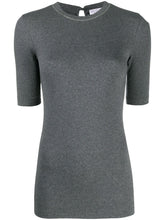 Brunello Cucinelli Fine Ribbed Metallic Embellished Cotton T-Shirt Grey