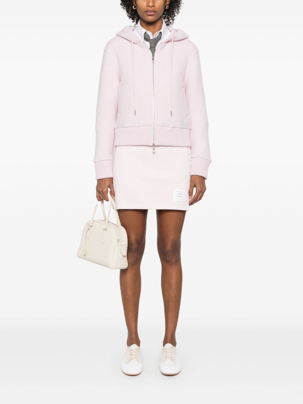 Thom Browne Light Pink Ribbed Cotton 4-Bar Mini Skirt Pink