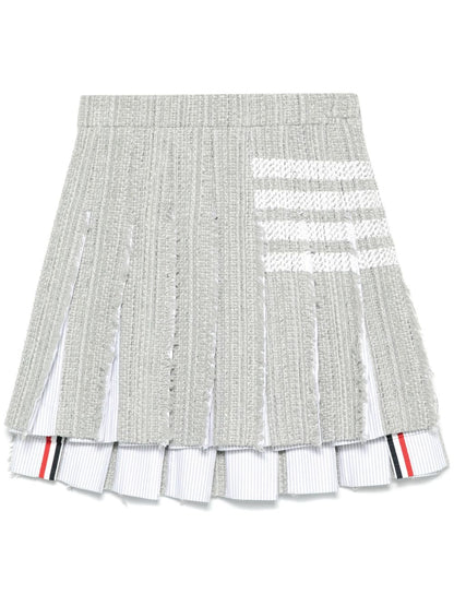 Thom Browne Medium Grey 4-Bar Frayed Edge Cotton-Blend Skirt Grey