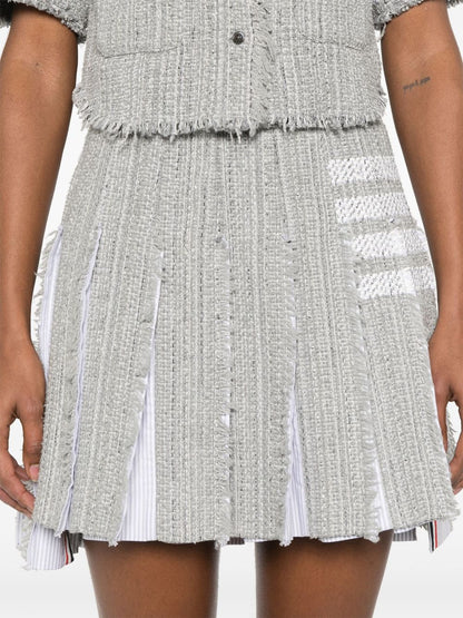 Thom Browne Medium Grey 4-Bar Frayed Edge Cotton-Blend Skirt Grey