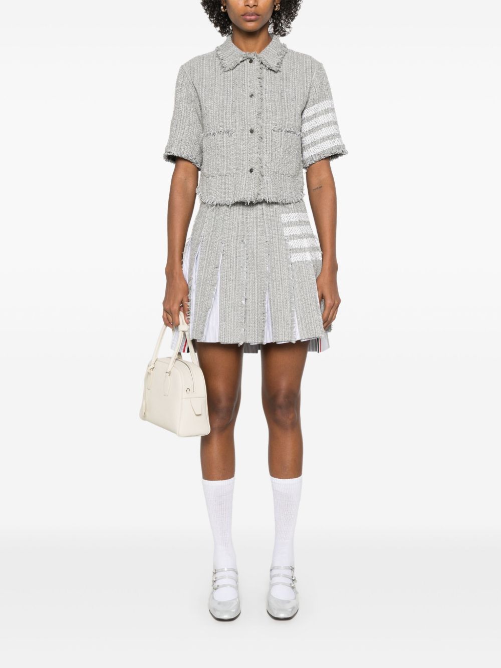 Thom Browne Medium Grey 4-Bar Frayed Edge Cotton-Blend Skirt Grey