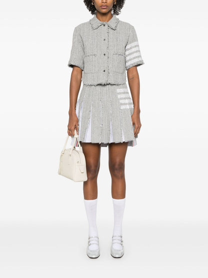 Thom Browne Medium Grey 4-Bar Frayed Edge Cotton-Blend Skirt Grey