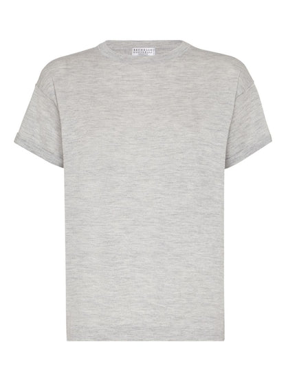 Brunello Cucinelli Cashmere-Silk Blend Round-Neck T-Shirt Light Grey