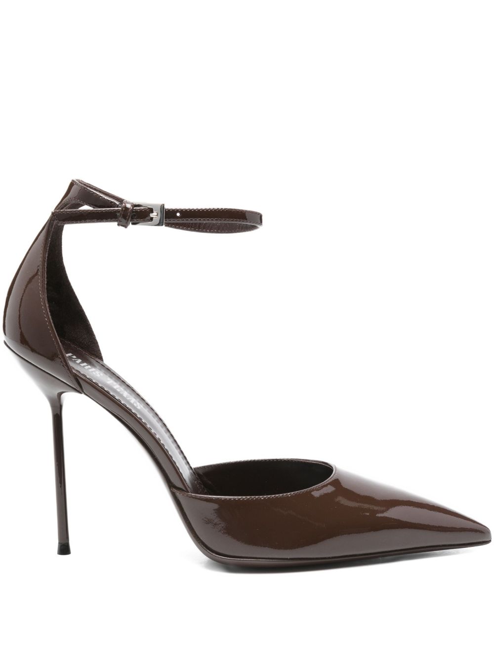 Paris Texas Lidia Dark Brown Patent Leather Stiletto Pumps with Ankle Strap dark brown