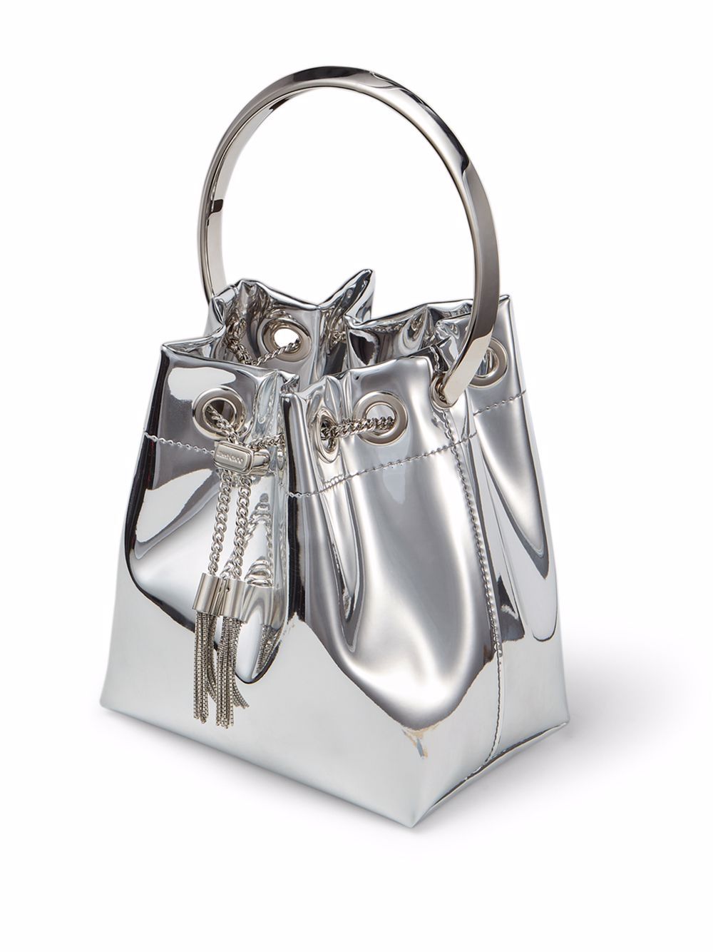 Jimmy Choo Bon Bon Silver Metallic Calf Leather Bucket Bag Silver