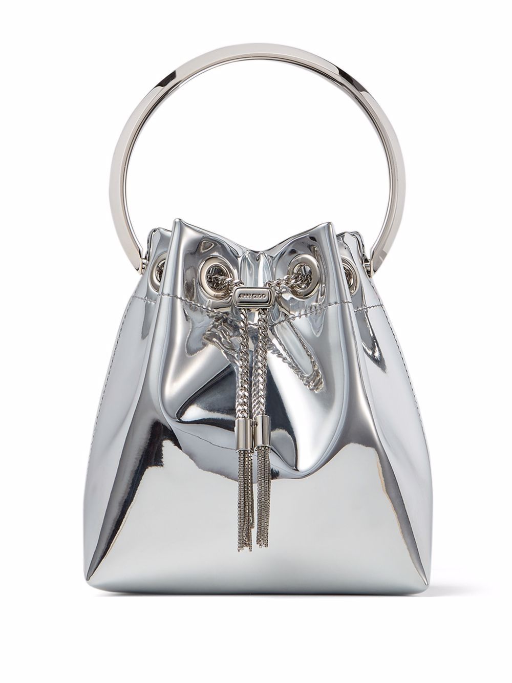 Jimmy Choo Bon Bon Silver Metallic Calf Leather Bucket Bag Silver