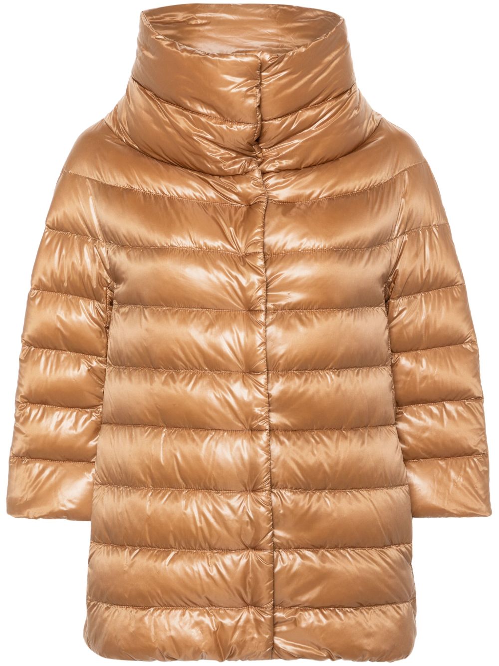 Herno Quilted Down Cape with Stand Collar in Camel Camel