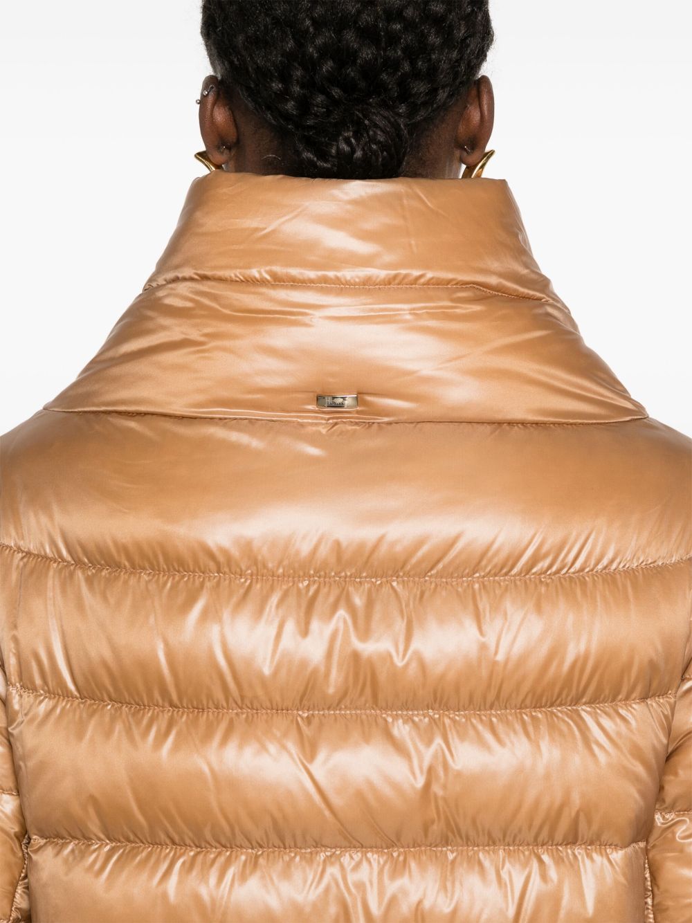 Herno Quilted Down Cape with Stand Collar in Camel Camel