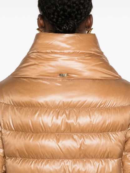 Herno Quilted Down Cape with Stand Collar in Camel Camel