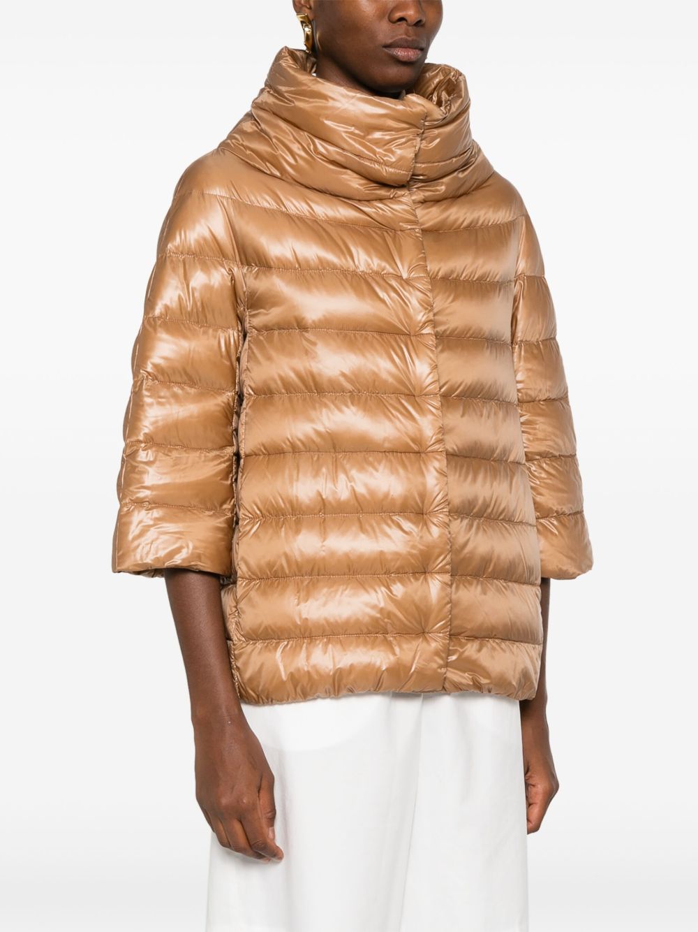 Herno Quilted Down Cape with Stand Collar in Camel Camel