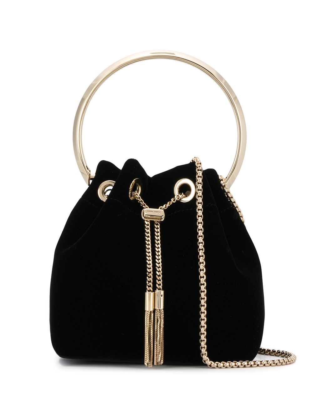 Jimmy Choo Bon Bon Black Velvet Bucket Bag with Gold-Tone Hardware Black