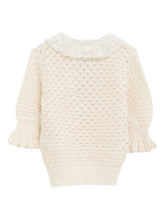 Chloè Open-Knit Wool and Silk-Blend Sweater with Lace Collar White