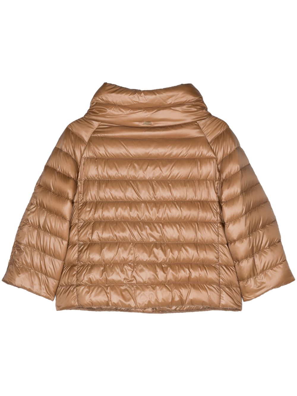Herno Cropped Padded Funnel-Neck Cape in Camel Camel
