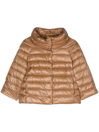 Herno Cropped Padded Funnel-Neck Cape in Camel Camel
