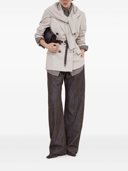 Brunello Cucinelli Double-Breasted Virgin Wool and Cashmere Jacket Beige