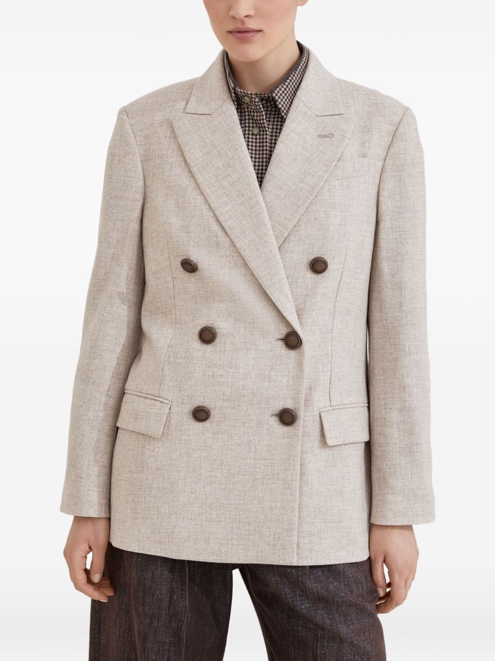 Brunello Cucinelli Double-Breasted Virgin Wool and Cashmere Jacket Beige